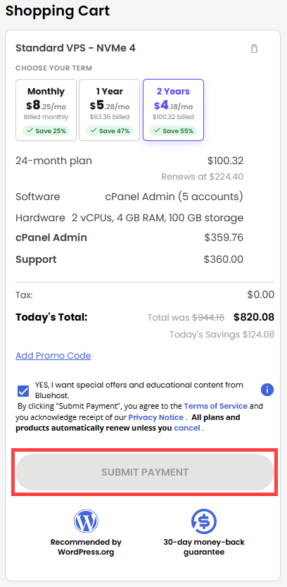 Self-Managed VPS - service terms