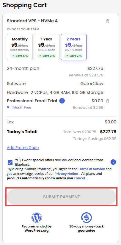 Self-Managed VPS - service terms