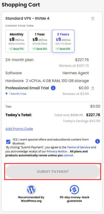 Self-Managed VPS - service terms