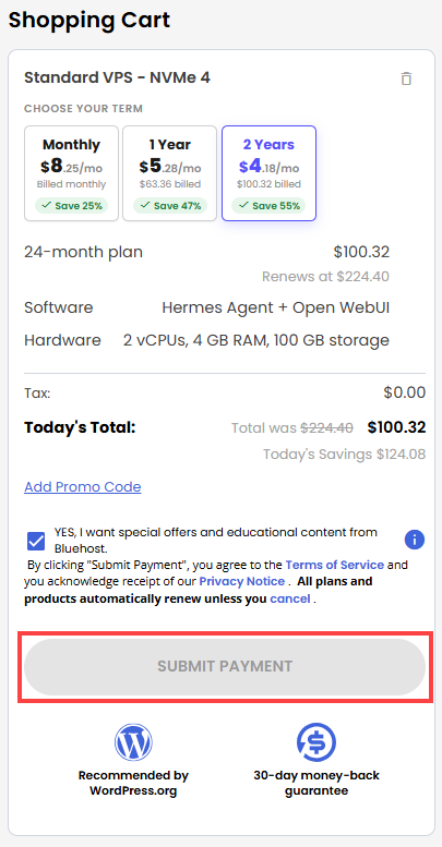 Self-Managed VPS - service terms