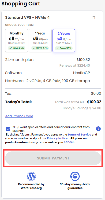 Self-Managed VPS - service terms