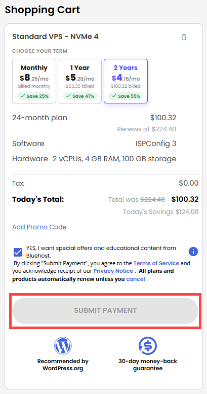 Self-Managed VPS - service terms