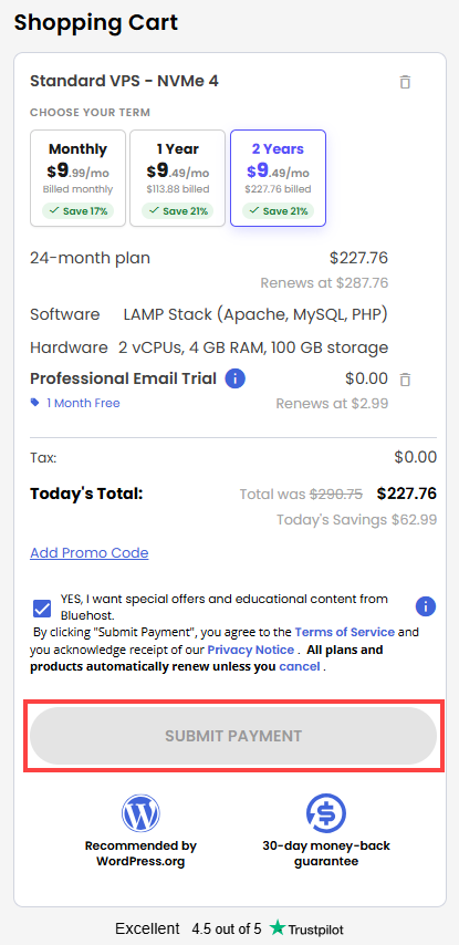 Self-Managed VPS - service terms
