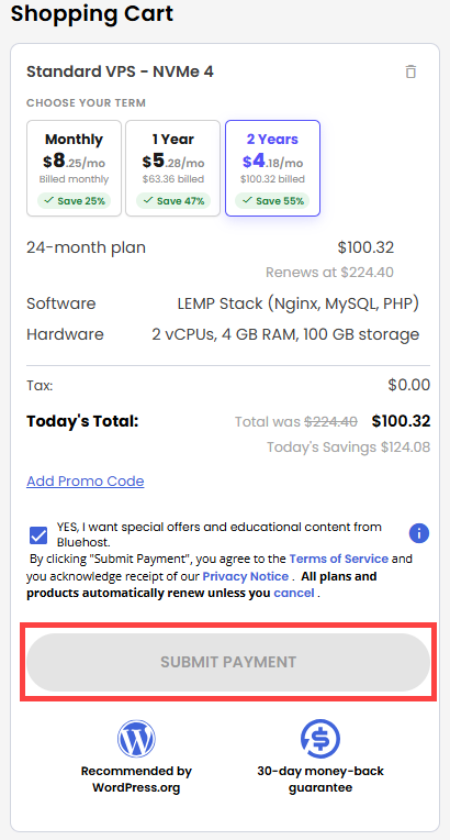 Self-Managed VPS - service terms