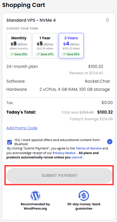 Self-Managed VPS - service terms