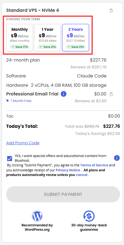 Self-Managed VPS - service terms