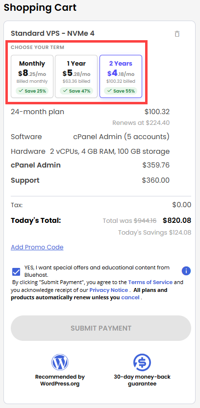 Self-Managed VPS - service terms