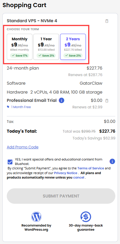 Self-Managed VPS - service terms