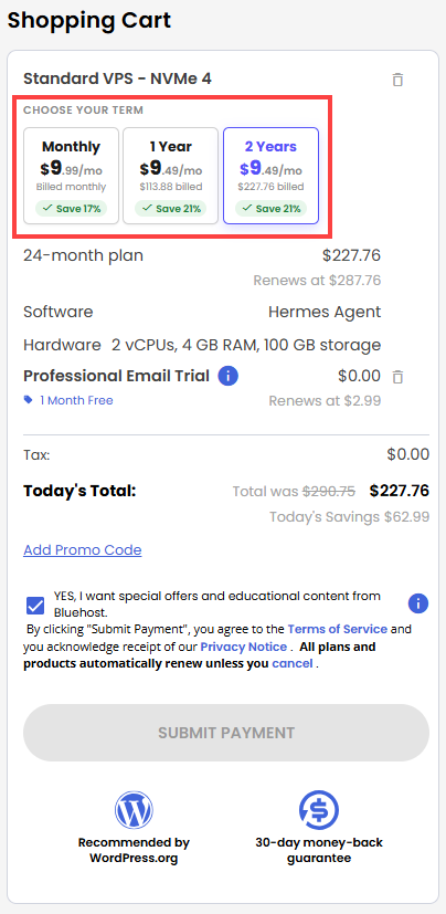 Self-Managed VPS - service terms
