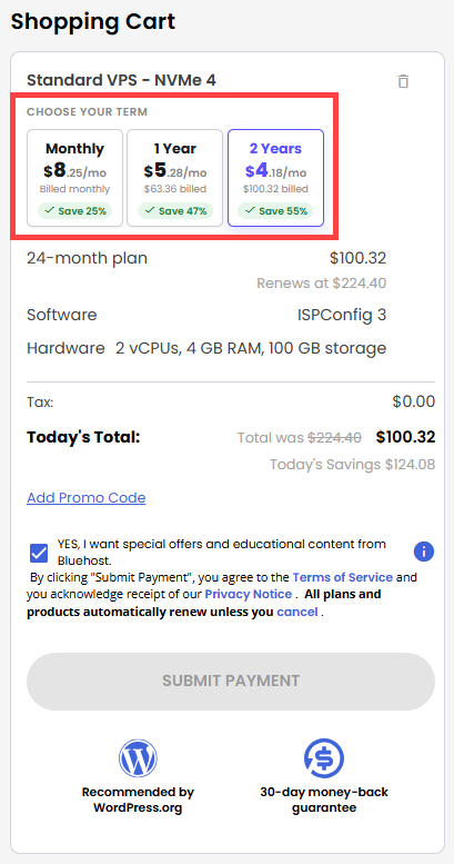 Self-Managed VPS - service terms