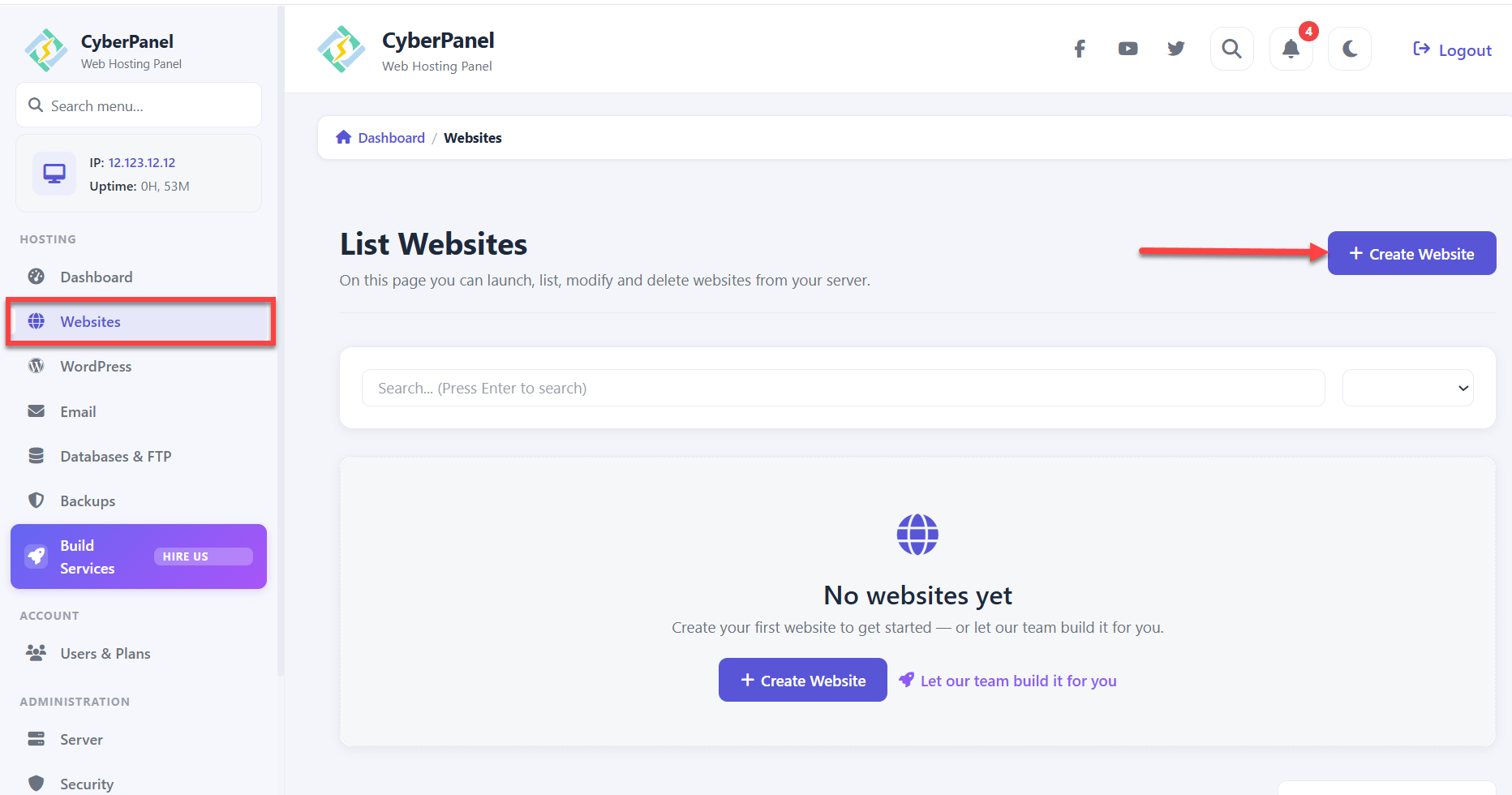 BH AM - Cyberpanel create website 