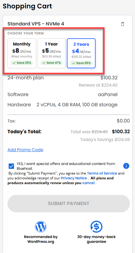 Self-Managed VPS - service terms