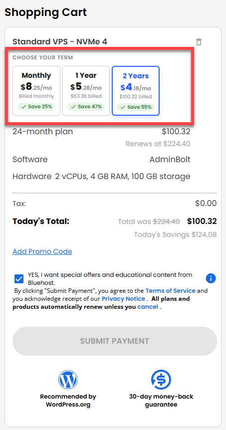 Self-Managed VPS - service terms