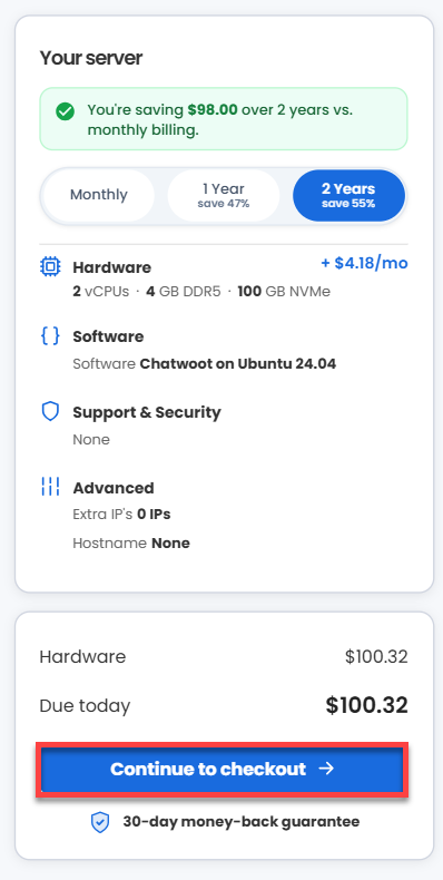 Self-Managed VPS - Continue to Checkout