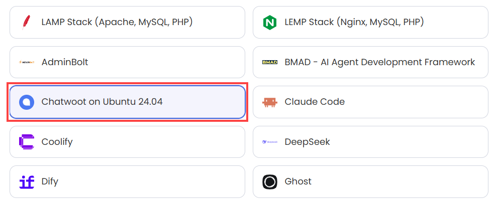 Self-Managed VPS - Application tab - Chatwoot