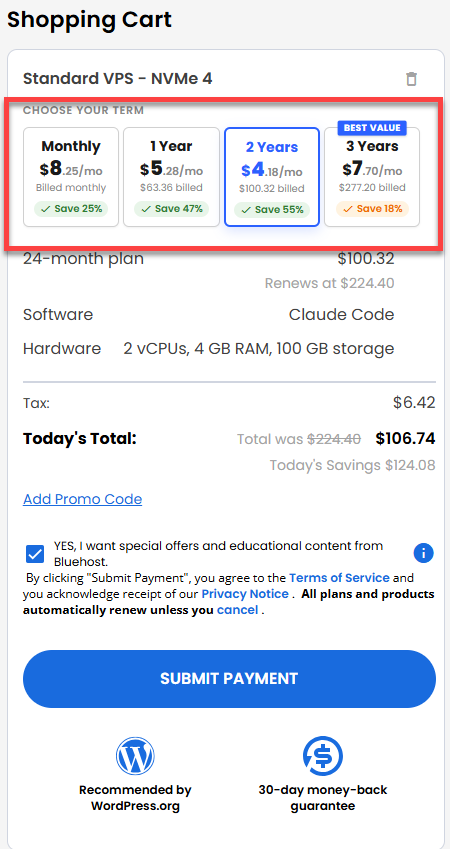 Self-Managed VPS - submit payment