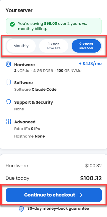 Self-Managed VPS -Claude Code - Continue to Checkout