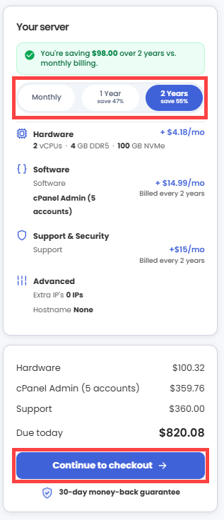 Self-Managed VPS - Continue to Checkout