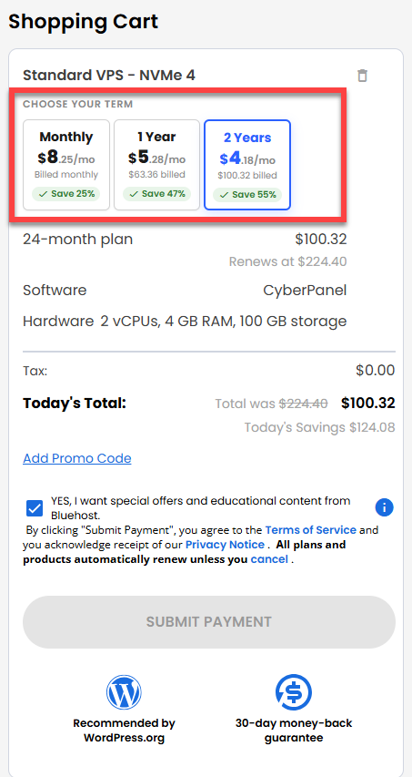 Self-Managed VPS - service terms