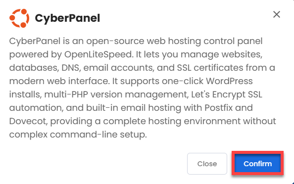Confirm CyberPanel