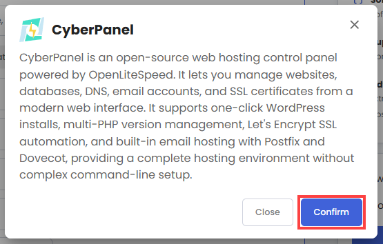 Confirm CyberPanel