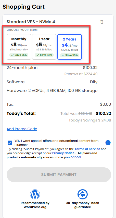Self-Managed VPS - service terms