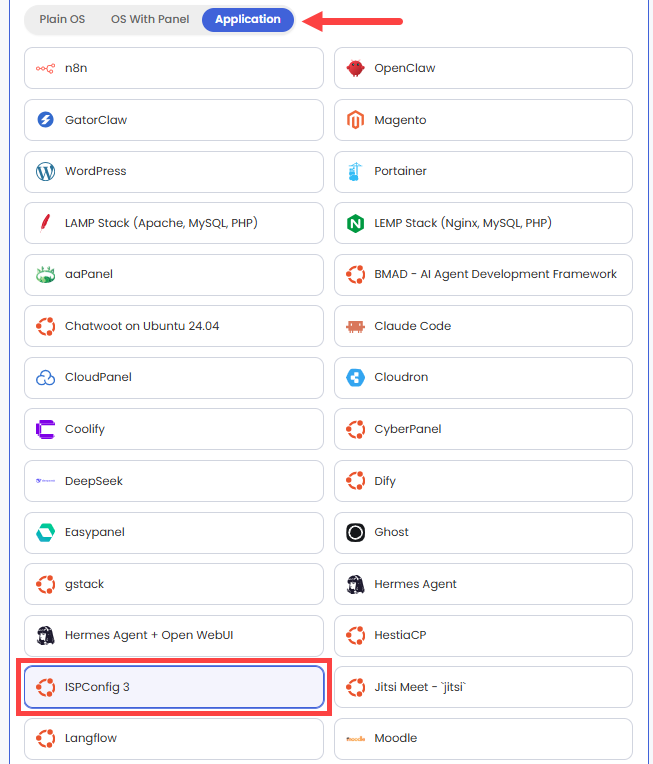 Self-Managed VPS - Application tab - ISPConfig 3