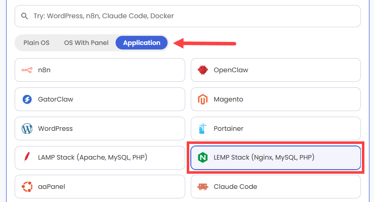 Self-Managed VPS - Application tab - n8n