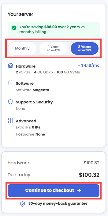 Self-Managed VPS - Magento - Continue to Checkout