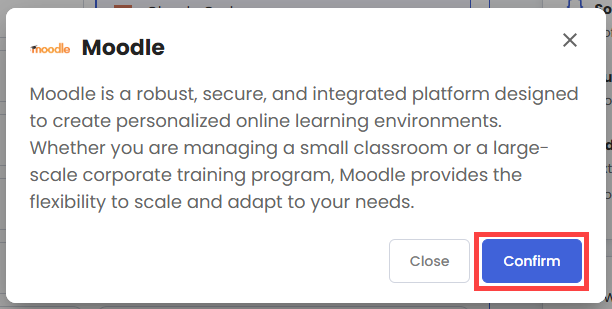 Self-Managed VPS - Application tab - Moodle pop-up