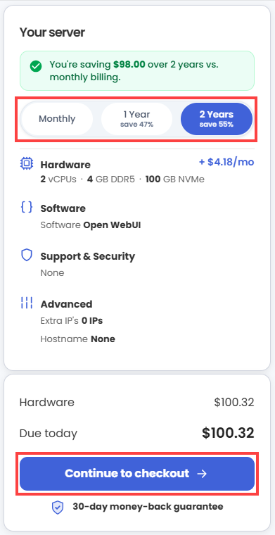 Self-Managed VPS - Open WebUI - Continue to Checkout