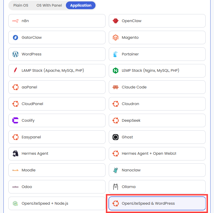 Self-Managed VPS - Application tab - n8n