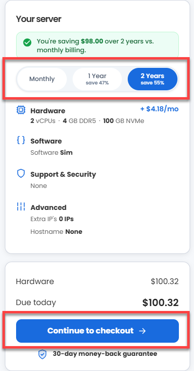 Choose Sim billing term