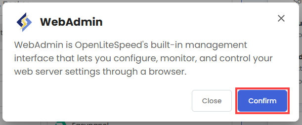 select webadmin- confirm