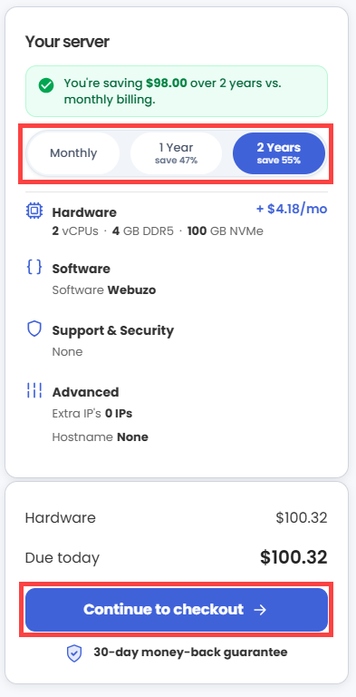 Self-Managed VPS - Continue to Checkout