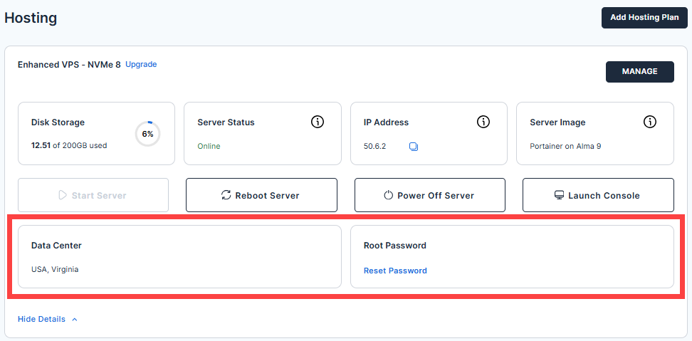 Hosting tab - Self-Managed VPS - More Details link