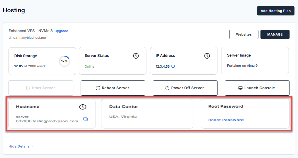 Hosting tab - Self-Managed VPS - More Details link