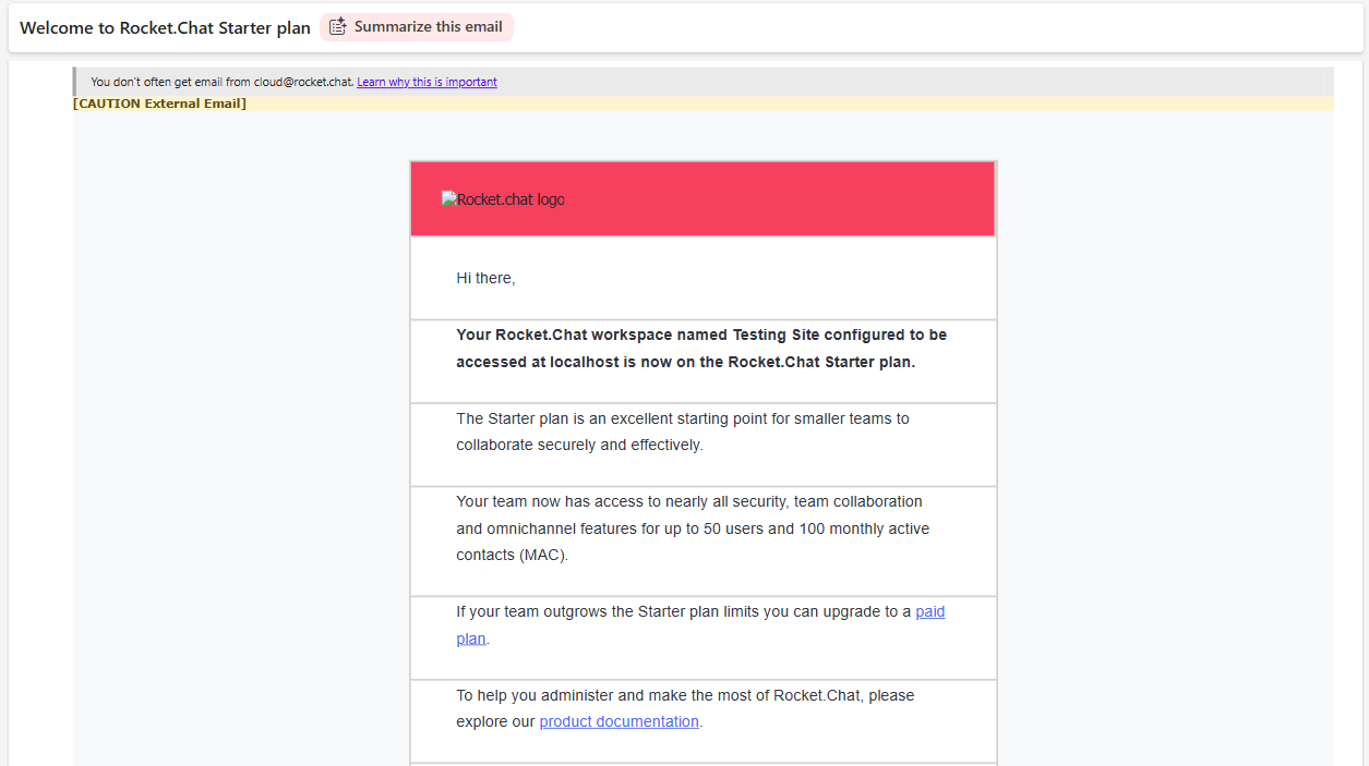 Rocket.chat Second Email Confirmation
