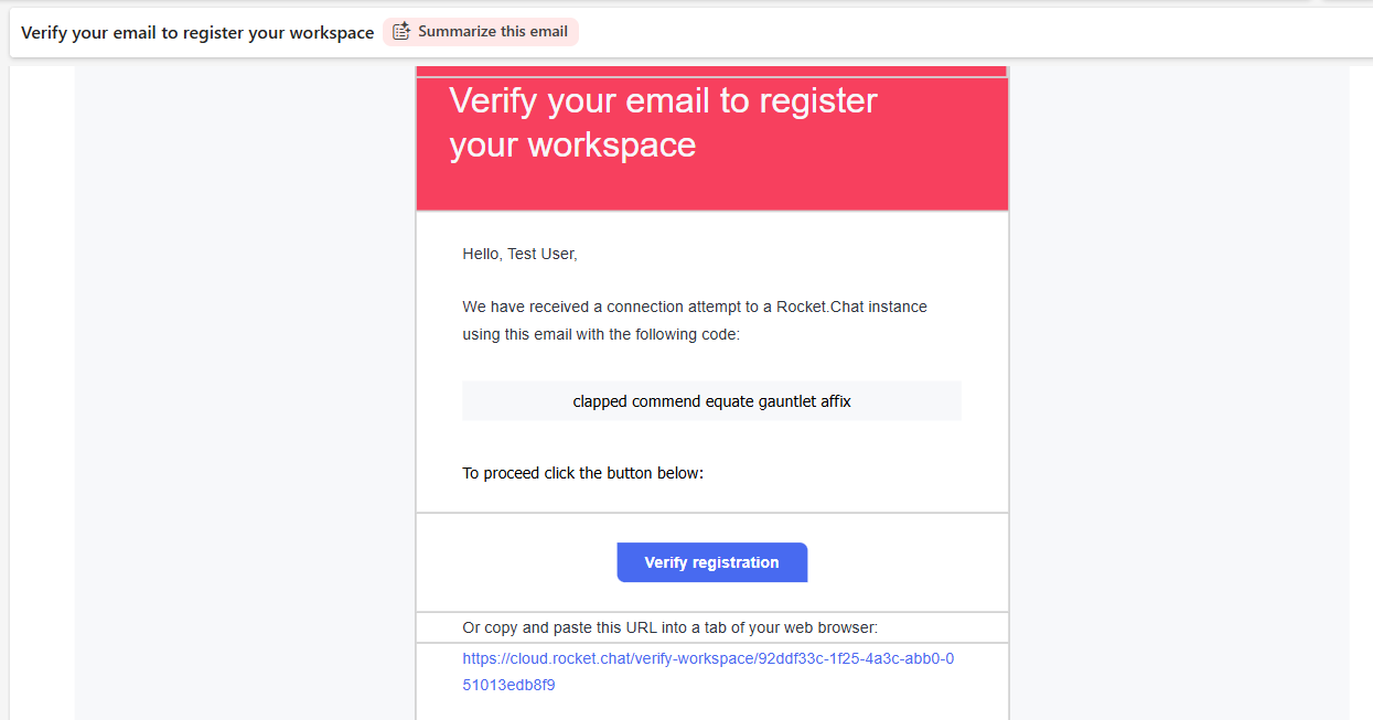 Rocket.chat Email Verify Button