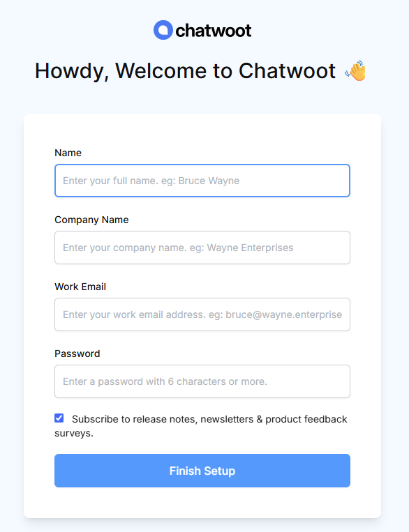 Self-Managed - Chatwoot - Create Account
