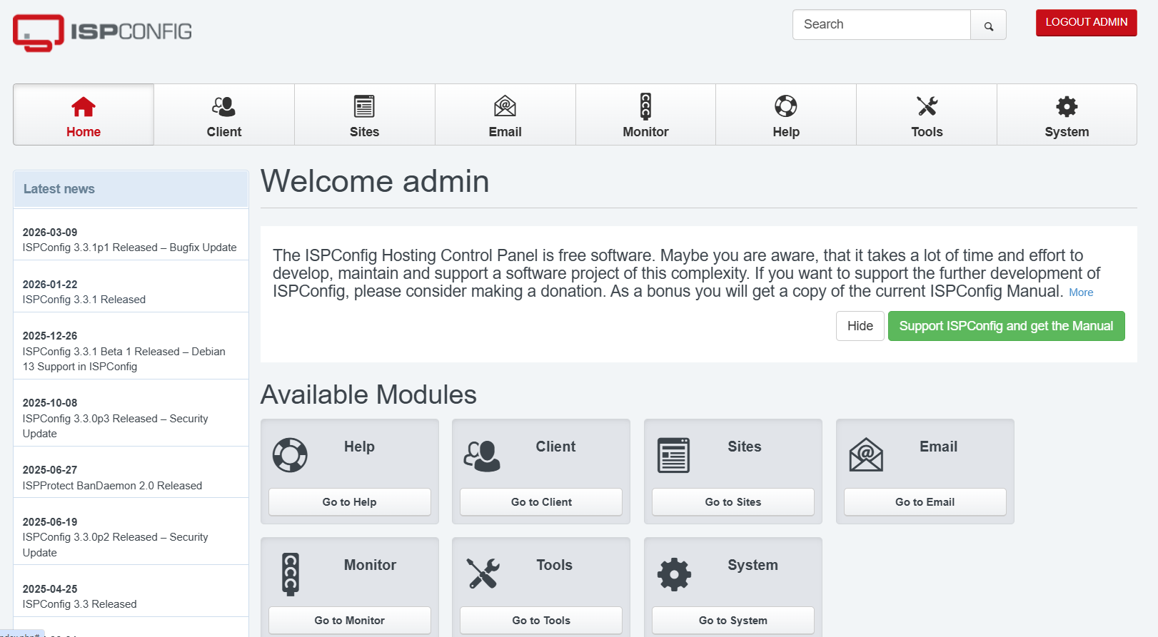Self-Managed VPS - ISPConfig Admin Dashboard
