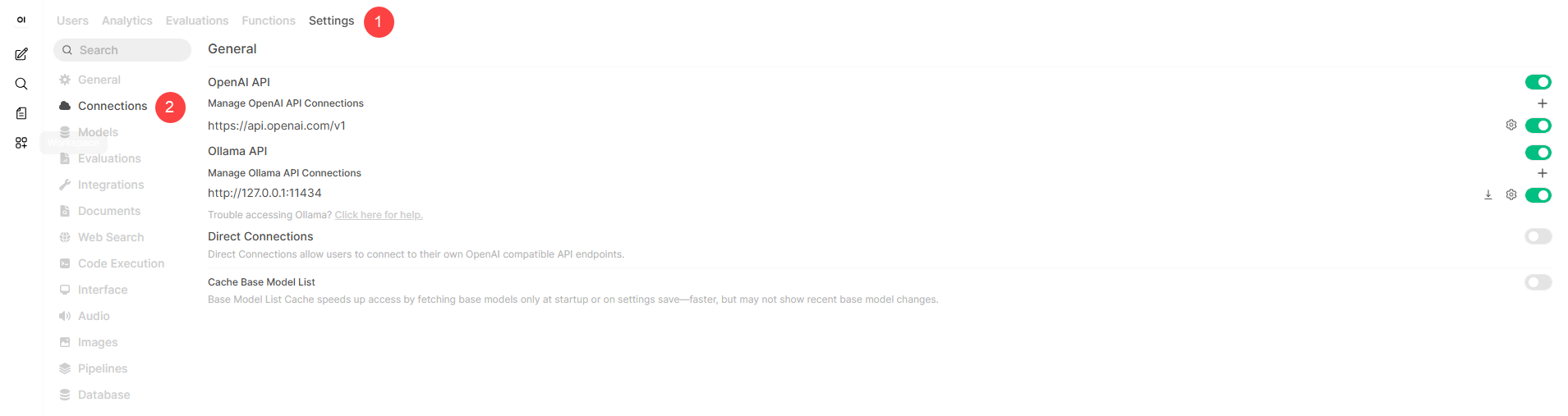 Open WebUI Settings-Connection