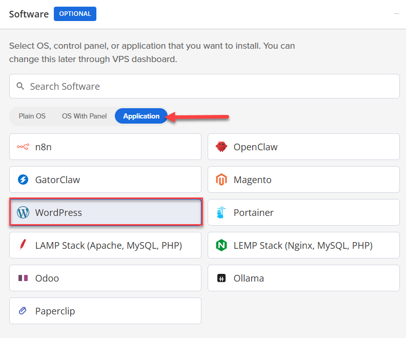 Self-Managed VPS - Application tab - Odoo