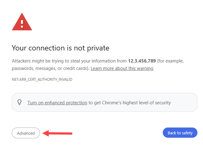 Your Connection is not Private page