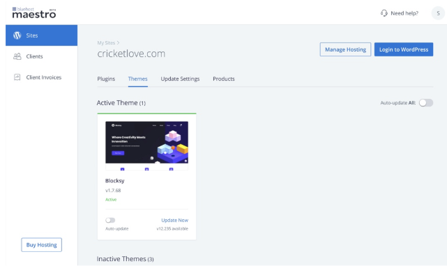 Navigate to the Themes tab inside your site to view all themes installed