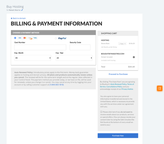 Payment information