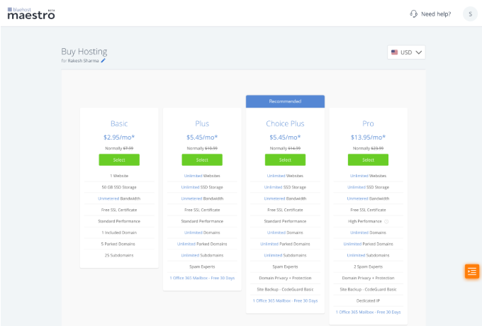 Choose a hosting plan