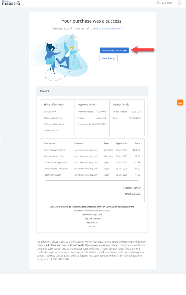 Continue to Dashboard