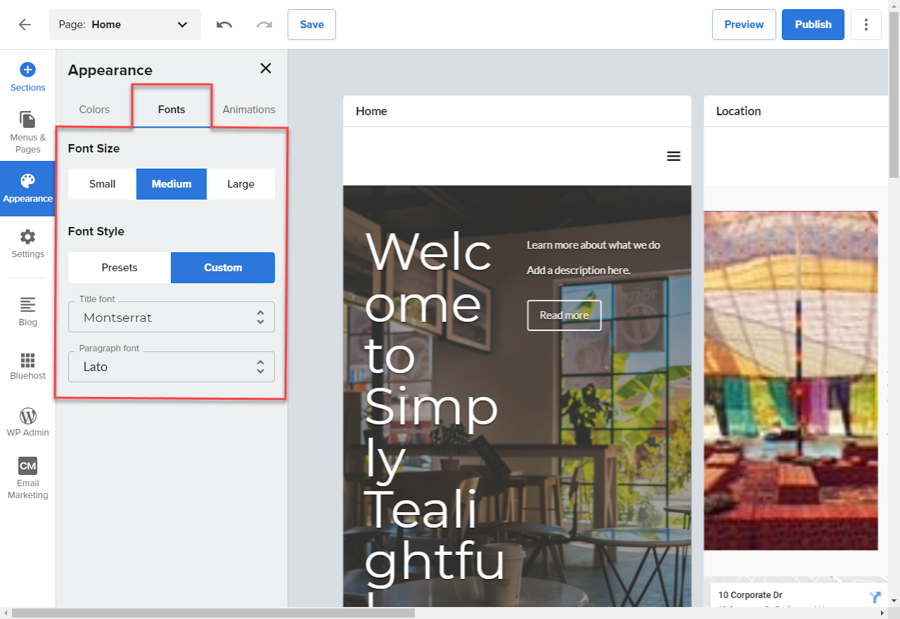 website-builder-appearance-font-style