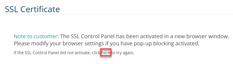 Security SSL Certificate Page link